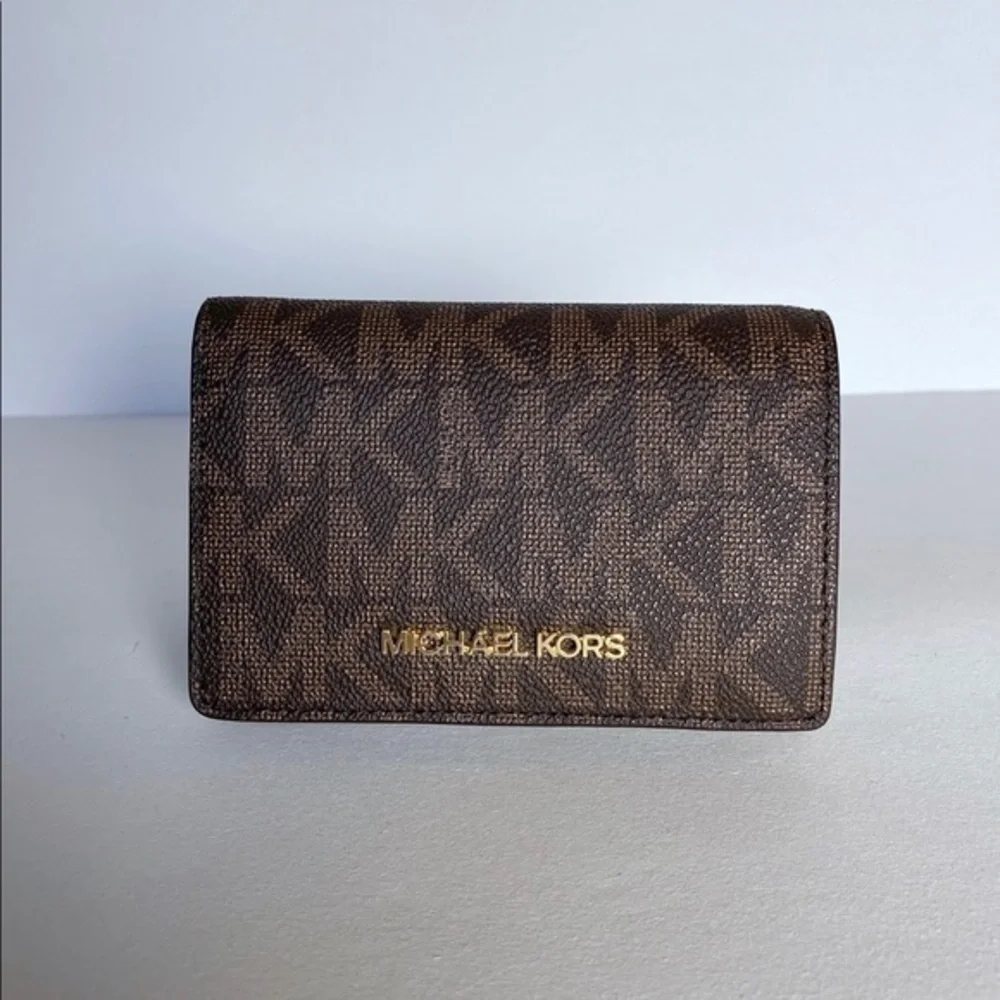 NEW Michael Kors Jet Set Medium Slim Bifold Wallet in Brown Signature Canvas